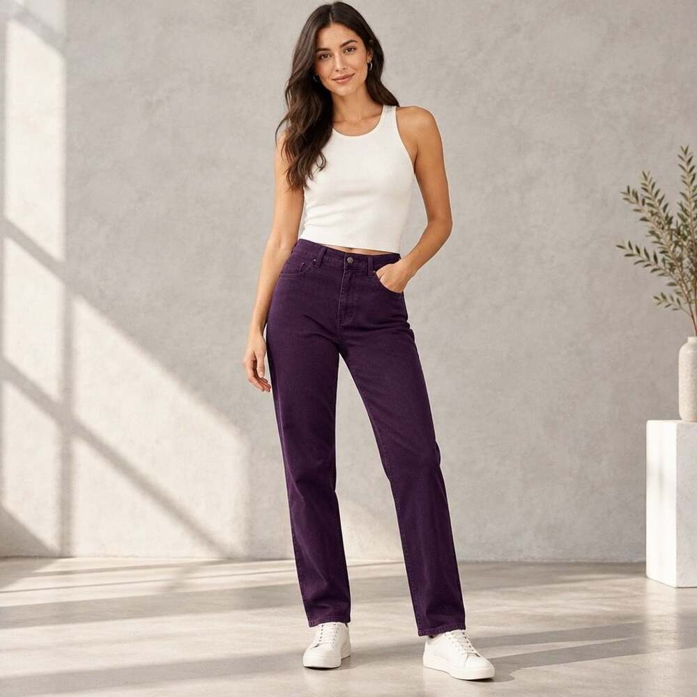 Chico's Pants Size 3 Regular Purple Denim Straight Leg
